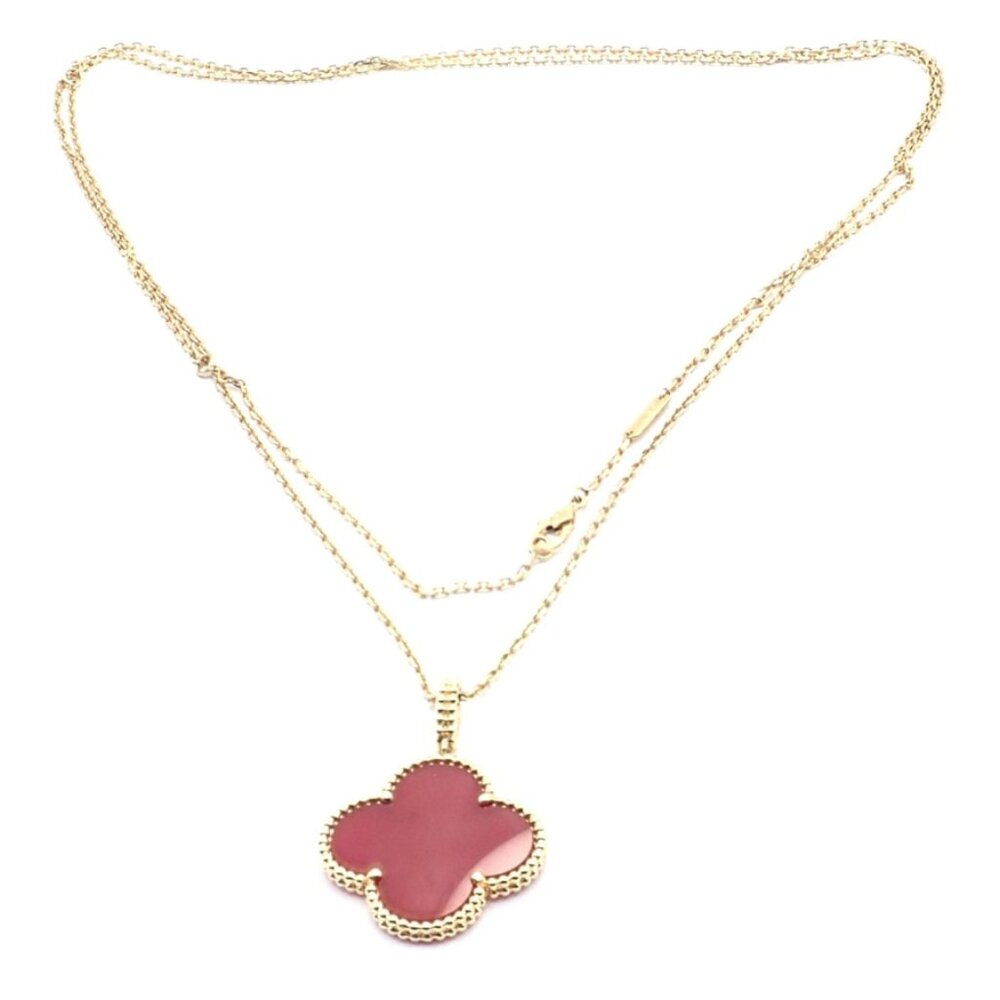 Van Cleef & Arpels 18k Gold Magic Alhambra Carnelian Motif Long Necklace Cert